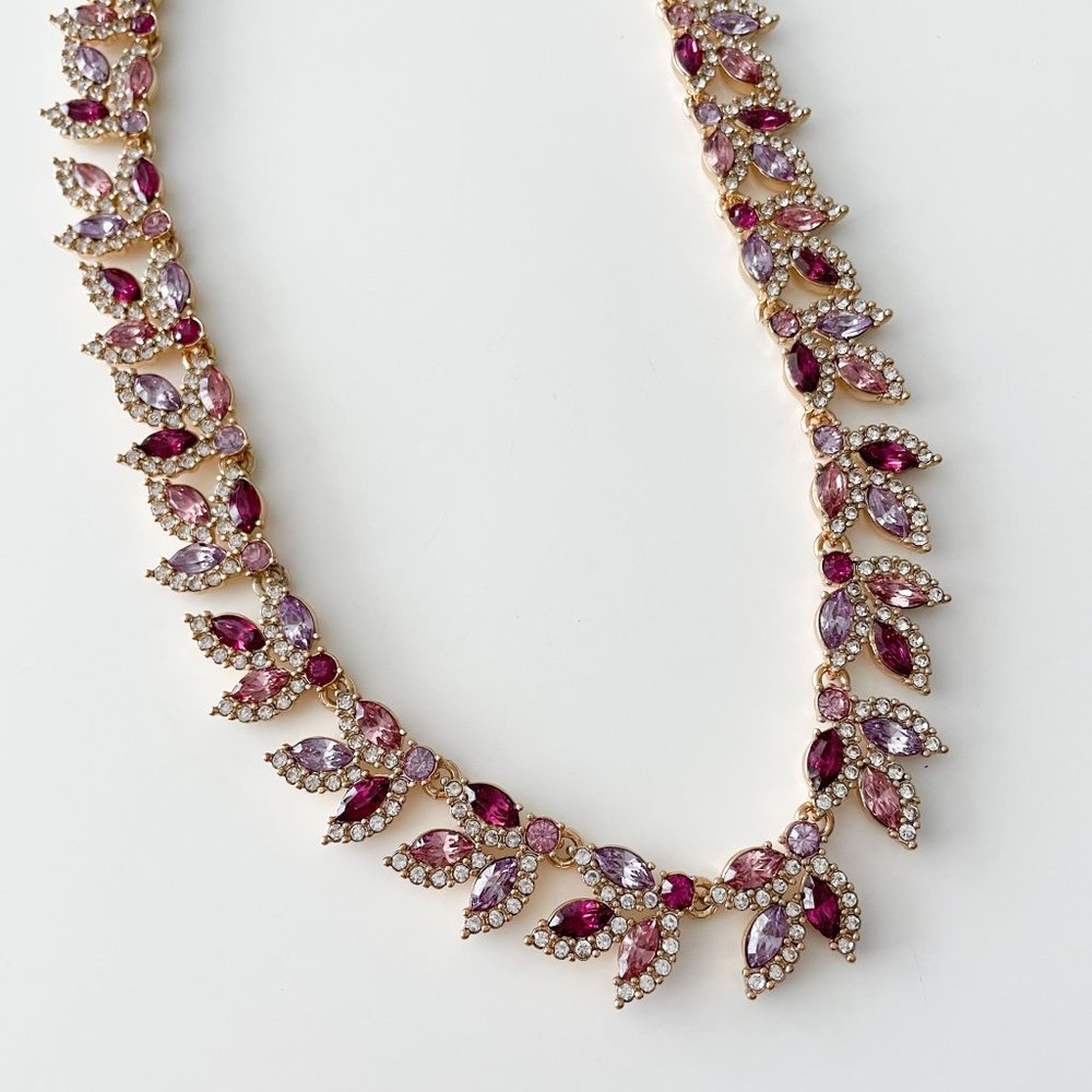 J. Crew Factory Crystal Leaves Statement Necklace (Multi Pink)